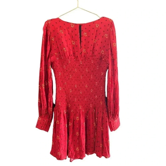 Free People Red Two Faces Printed Floral Boho Mini Dress Size Medium - Picture 5 of 5